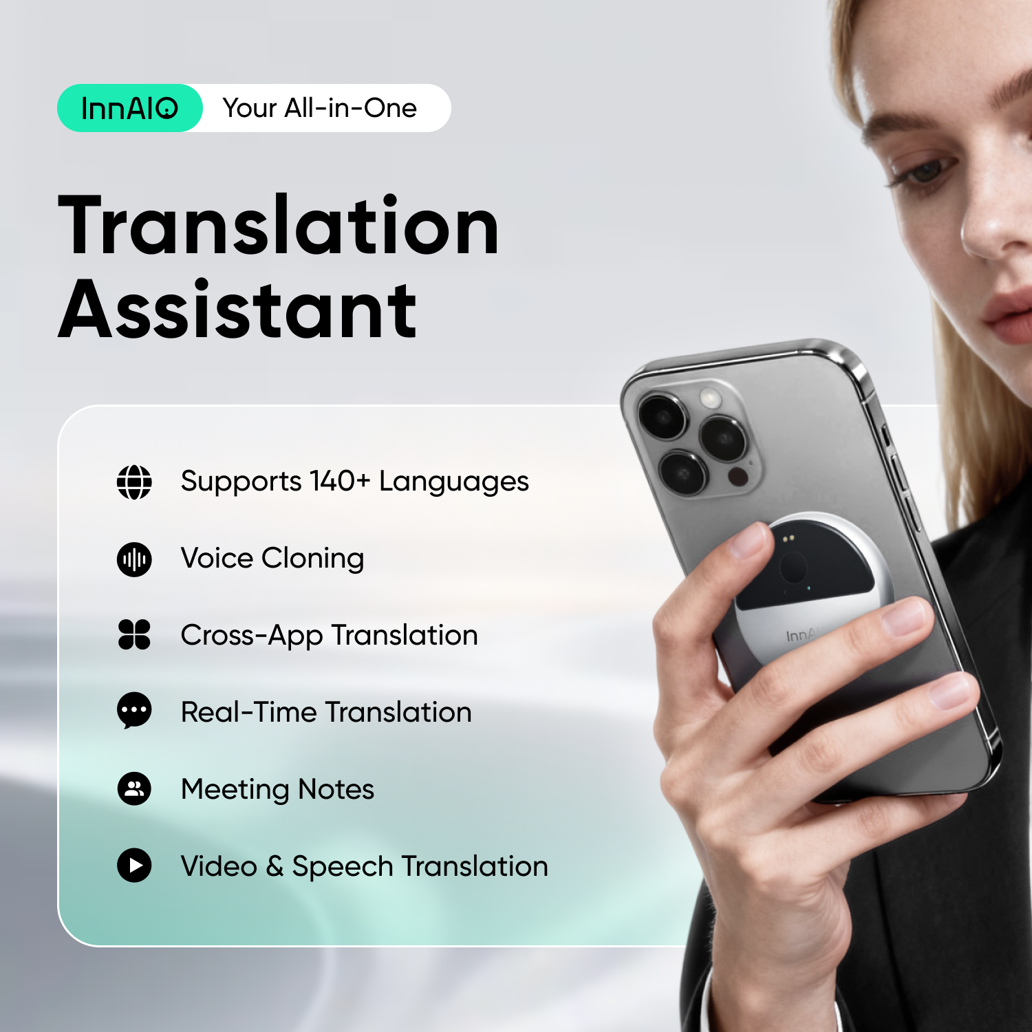 Voice Cloning Translator Device - InnAIO T10 Real-Time Translation Device