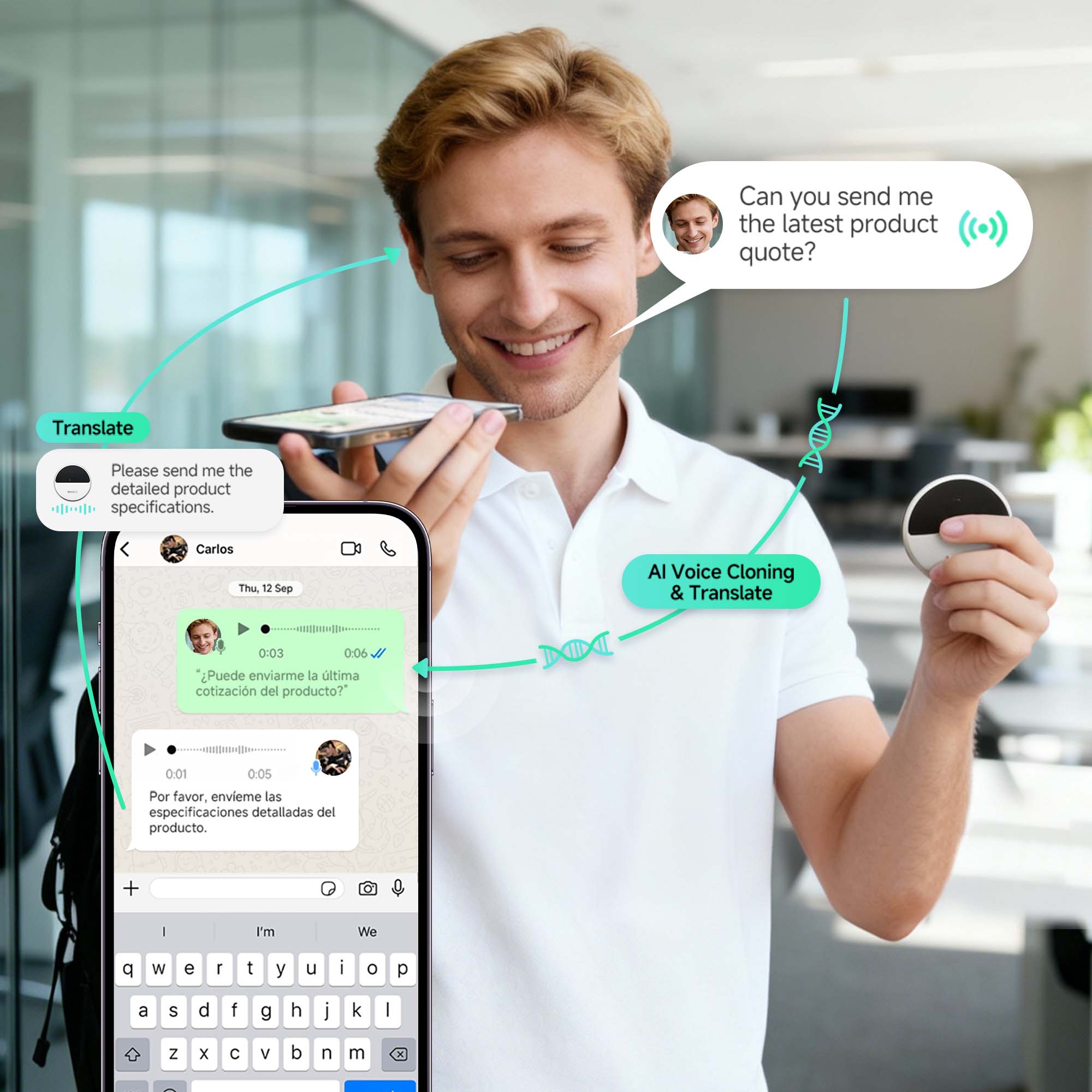 InnAIO T10 AI translator with AI voice cloning feature